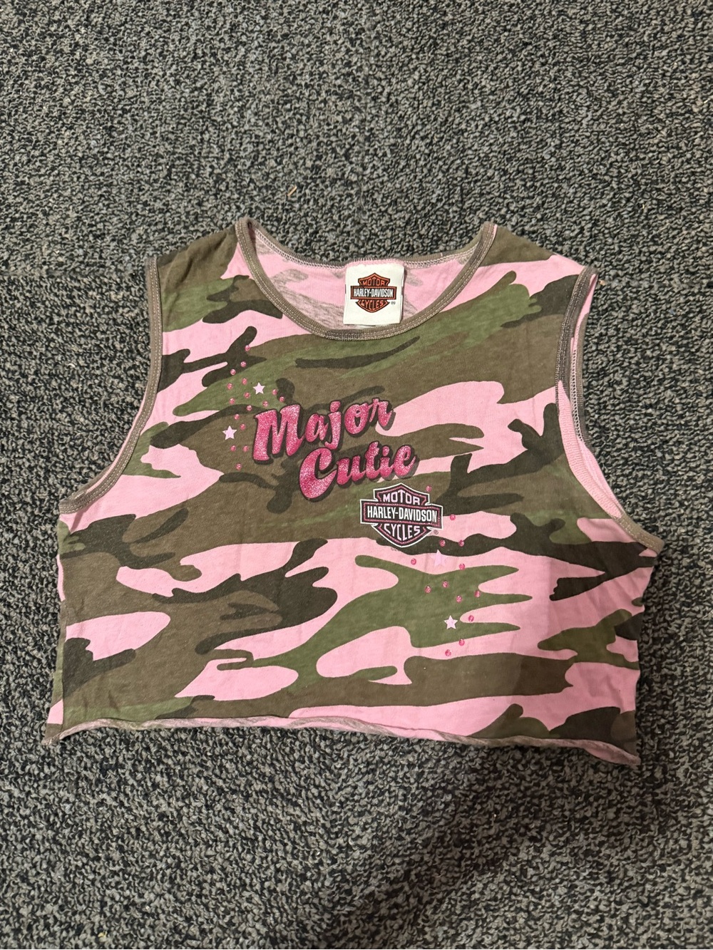 Harley-Davidson Pink & Olive Green Camo Crop Tank 'Major Cutie'